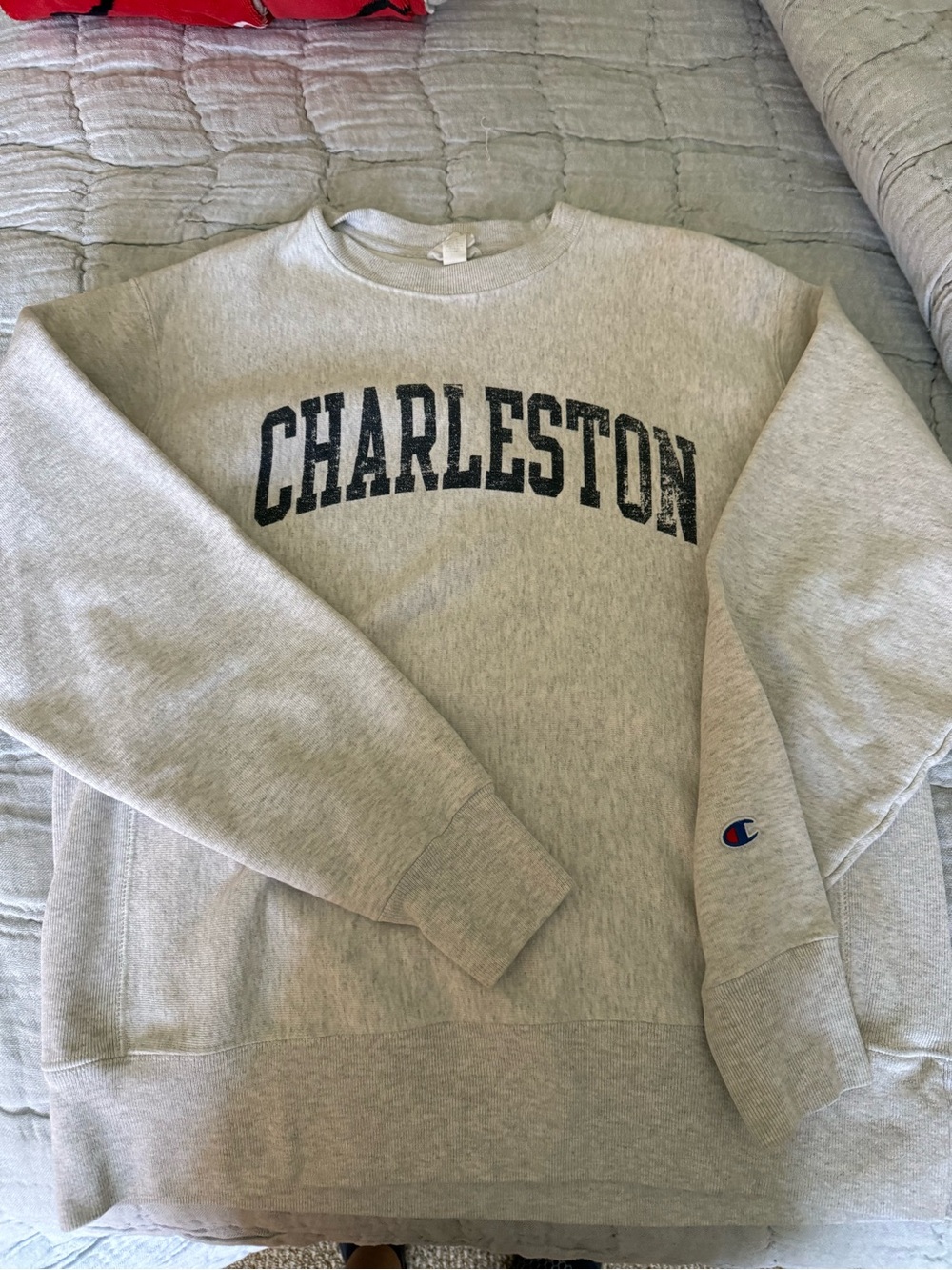 Champion Light Gray Crewneck Sweatshirt with CHARLESTON Chest Print - Picture 2 of 4